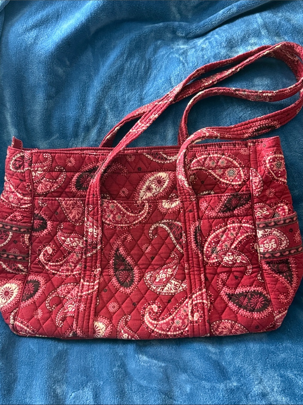 Quilted Paisley Shoulder Tote in Deep Red